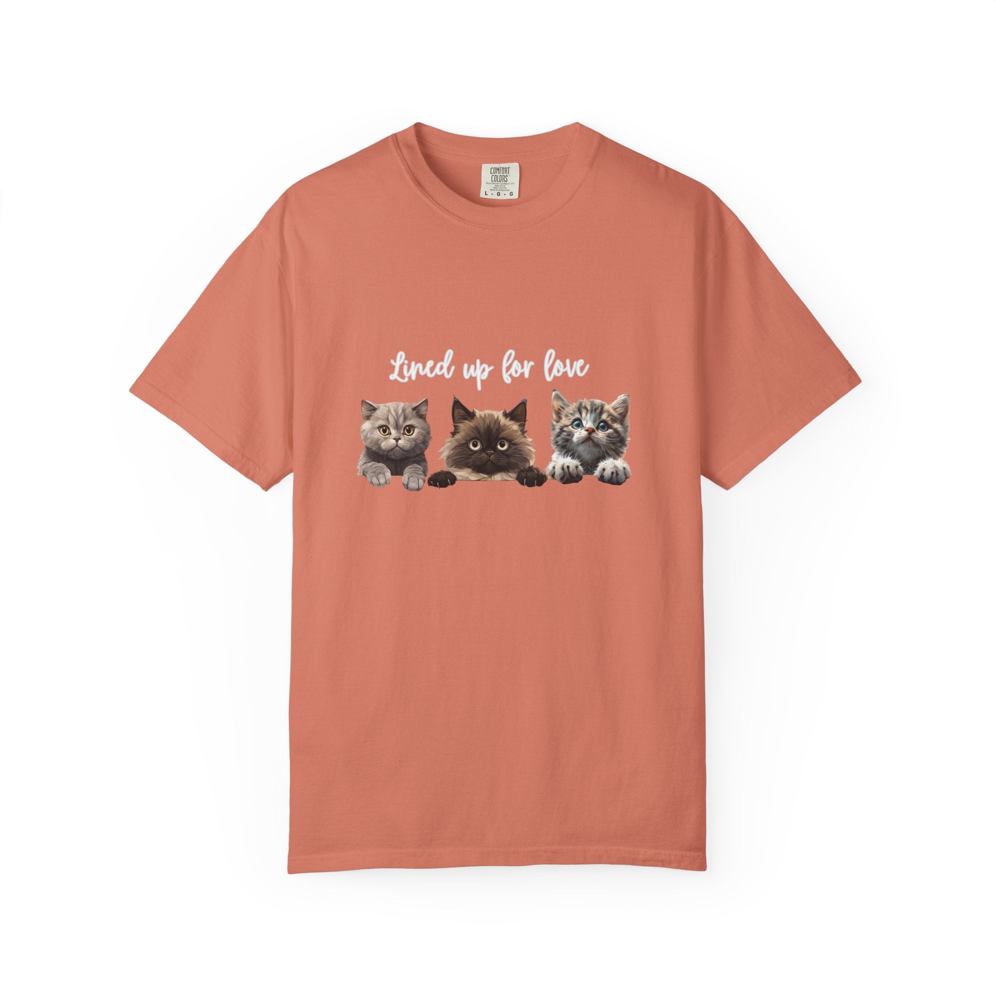Cat Lover T-Shirt — 'Lined Up for Love' Cute Kitten Graphic Tee
