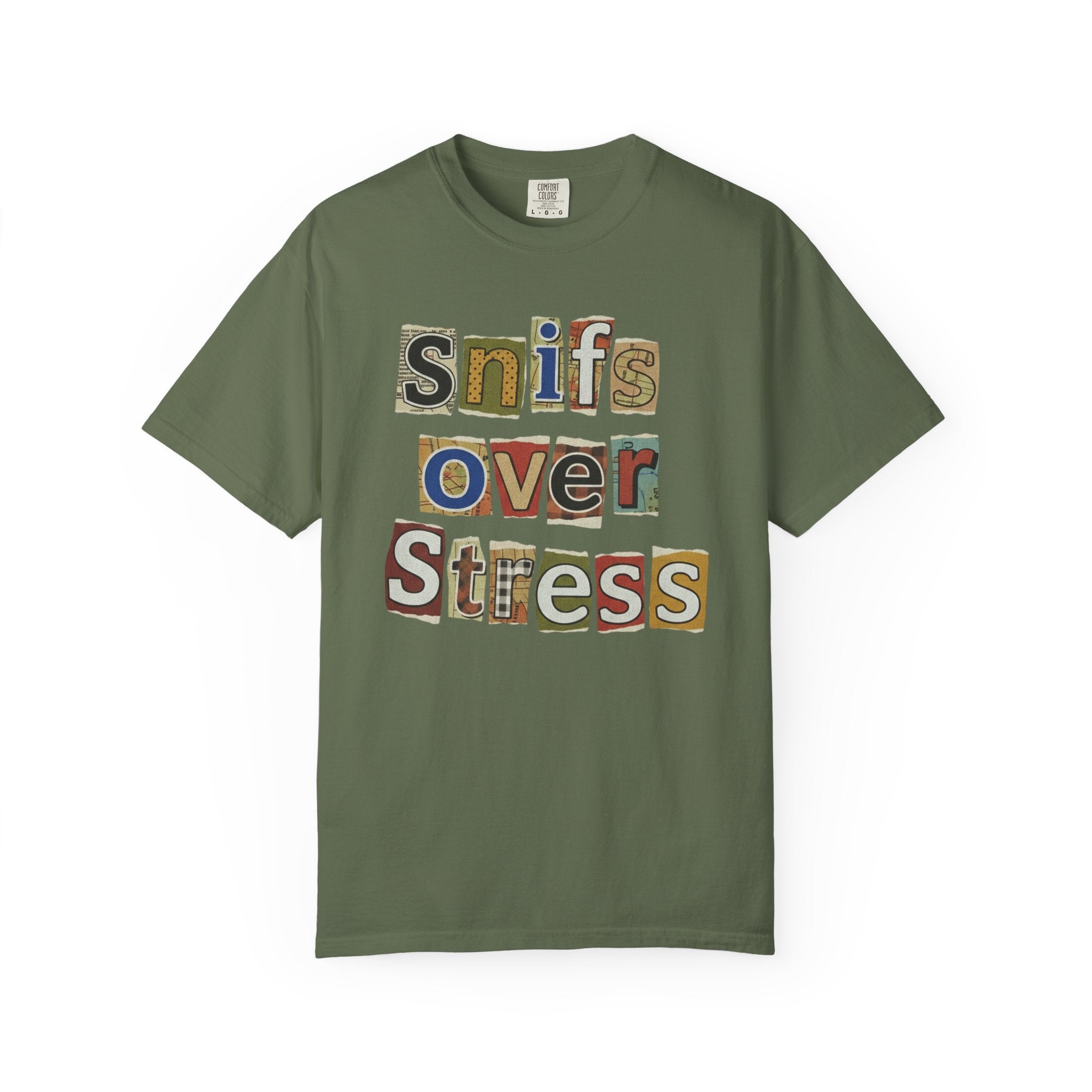 Sniffs Over Stress - Graphic  Dog Tee (Relaxed, Playful Self-Care Vibe)