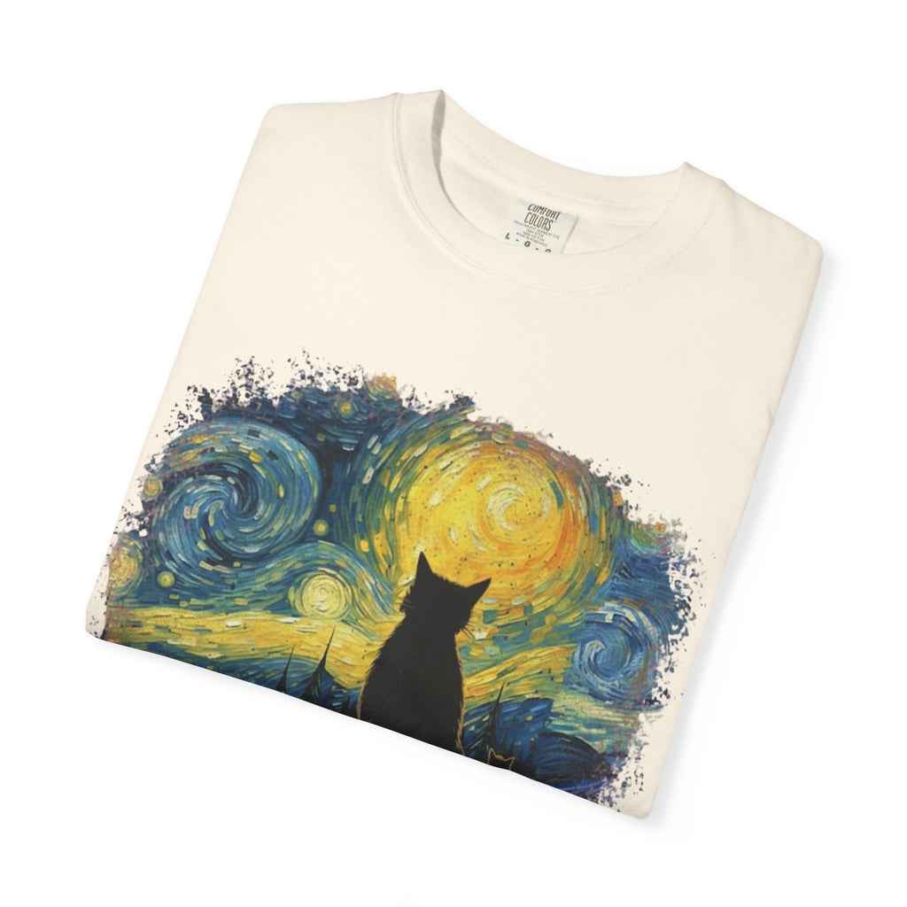 Starry Night Cat T-Shirt — Van Gogh Style Silhouette Tee