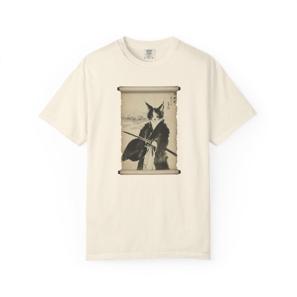 Samurai Cat Ninja Fox Scroll T-Shirt — Vintage Japanese Ink Art Tee