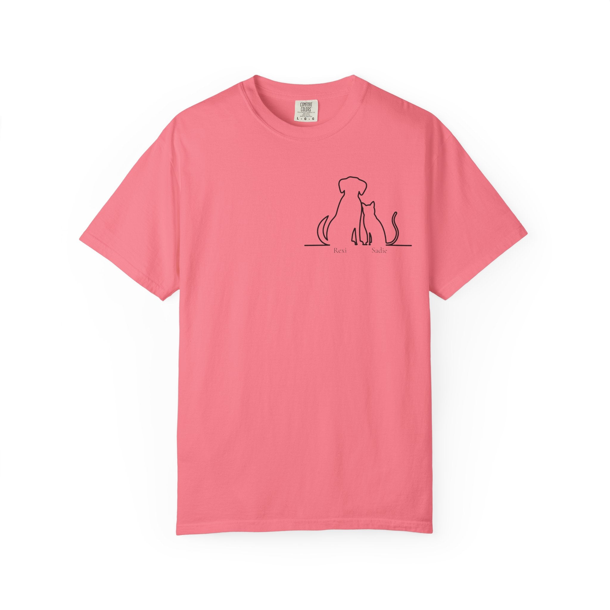 Dog & Cat Sunset**  Line Drawing T-Shirt — Minimalist Pet Lovers Tee