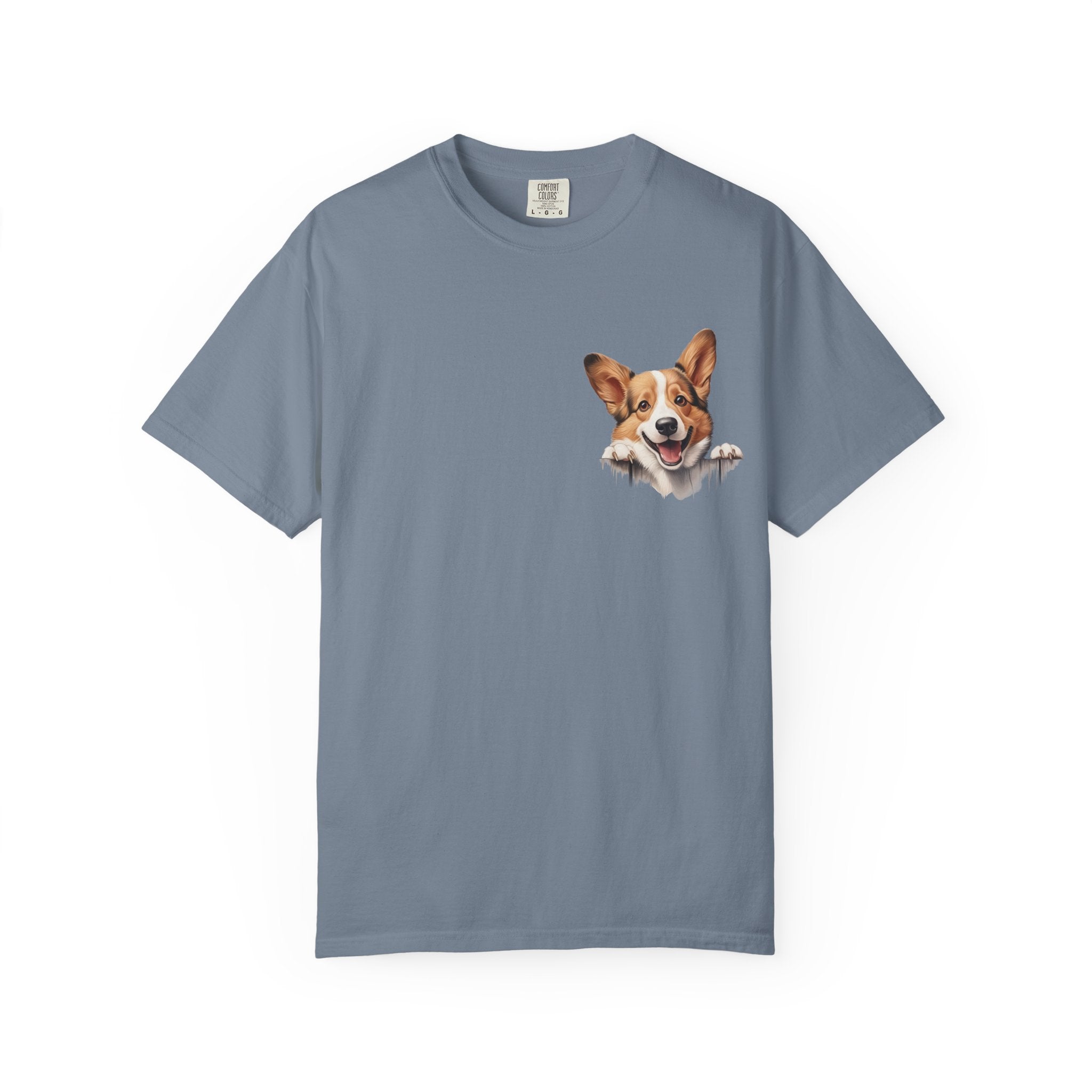 Corgi Peek Pocket T‑Shirt — Cute Dog Face Tee for Pet Lovers