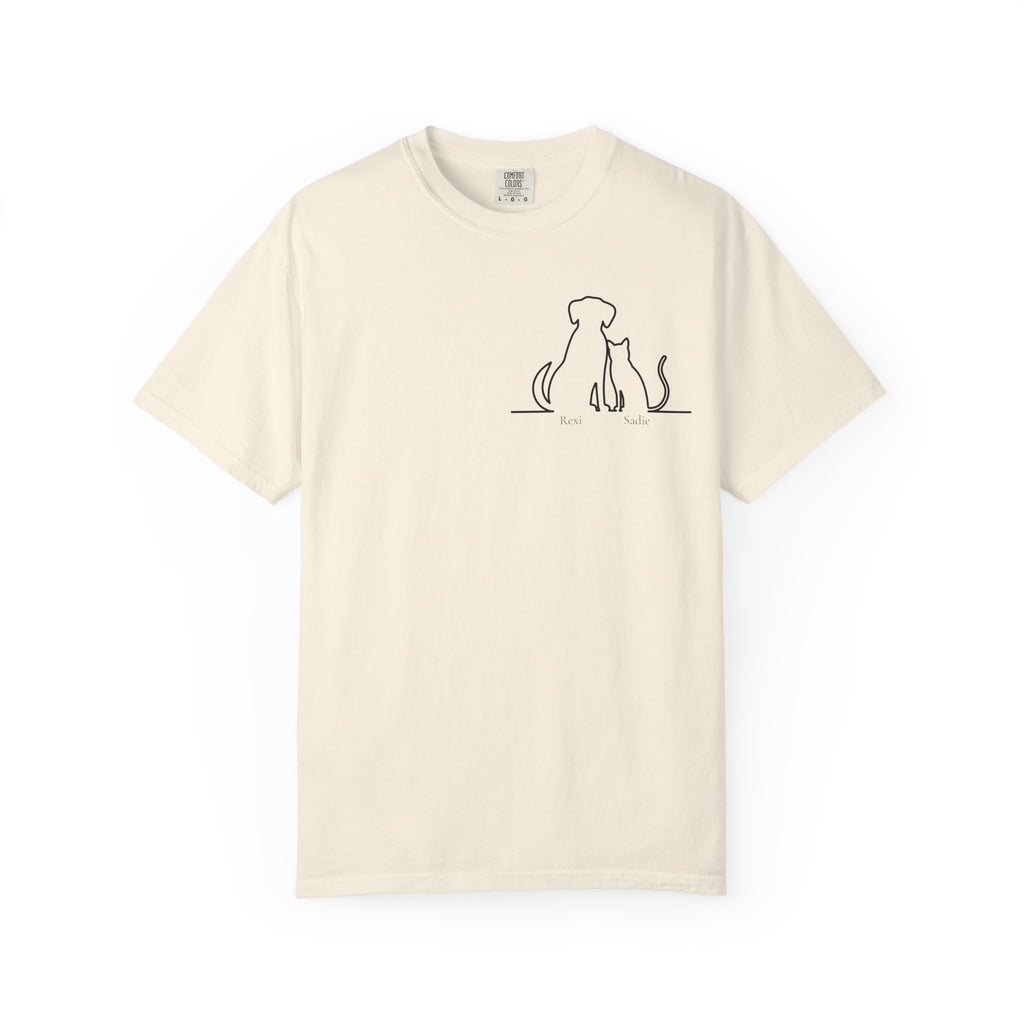 Dog & Cat Sunset**  Line Drawing T-Shirt — Minimalist Pet Lovers Tee