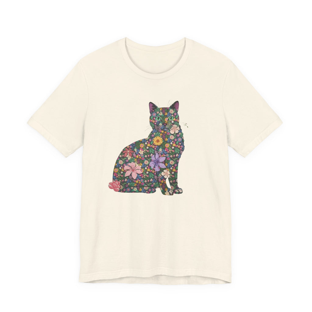 Floral Cat Silhouette Tee — Women's Cute Flower Cat T-Shirt