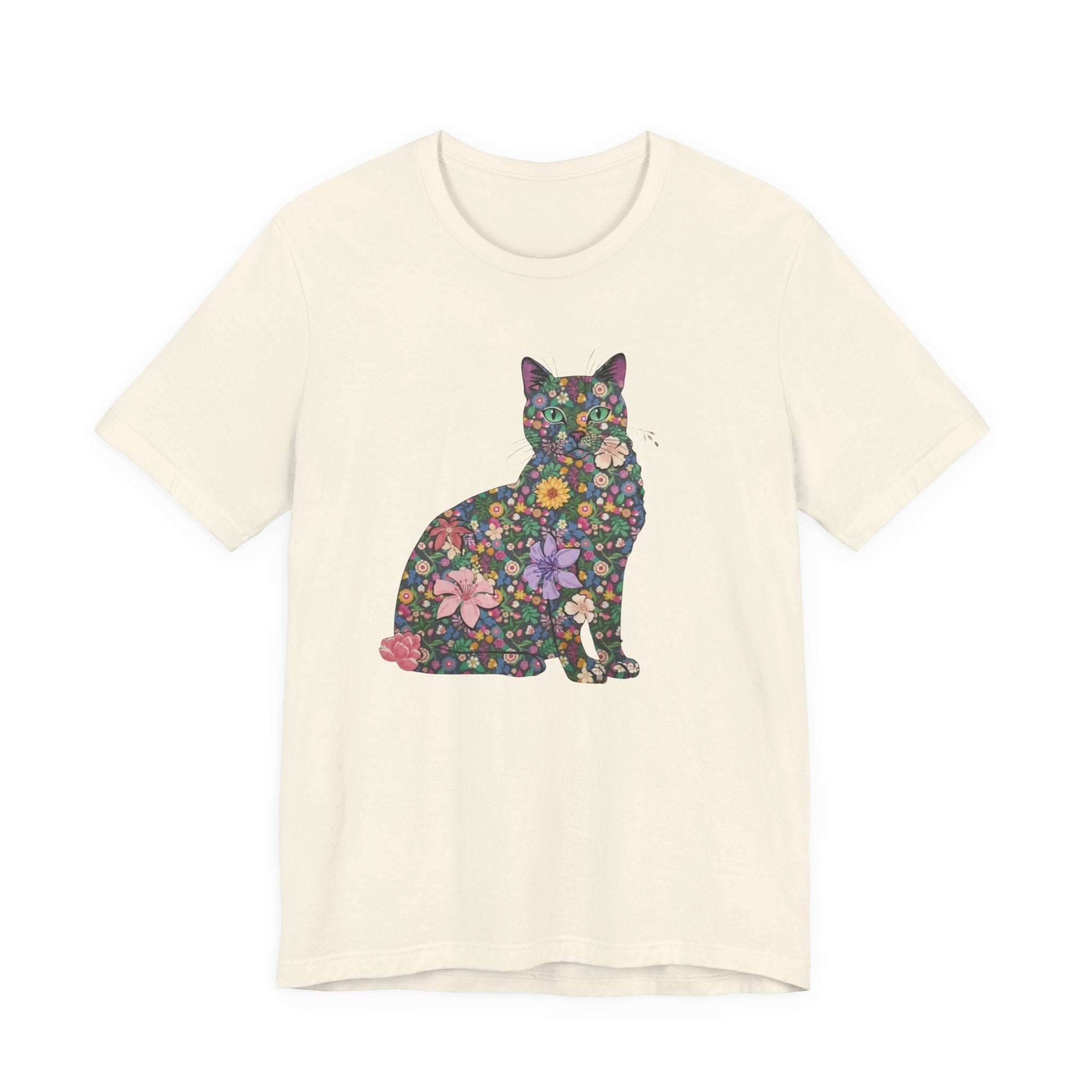 Floral Cat Silhouette Tee — Women's Cute Flower Cat T-Shirt