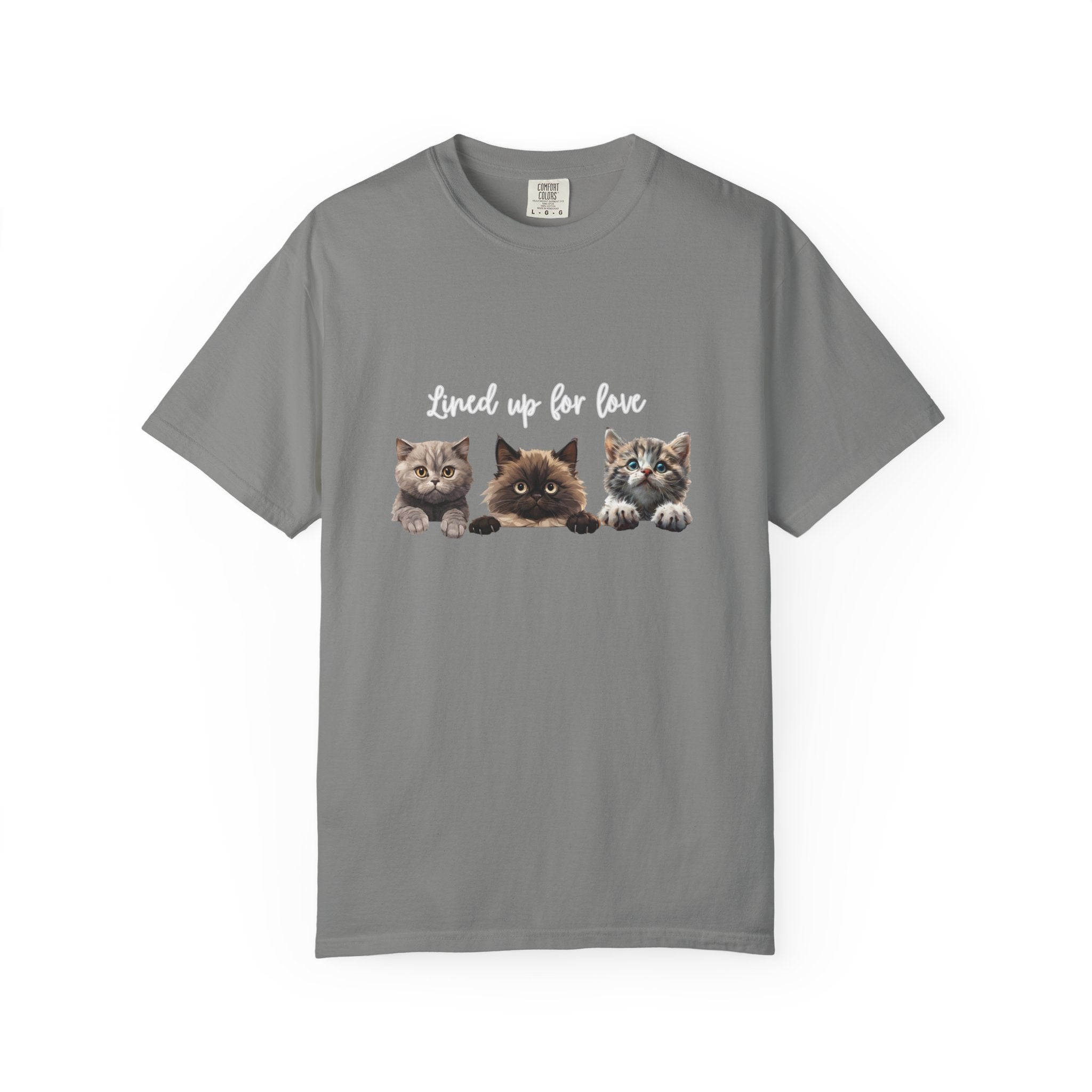 Cat Lover T-Shirt — 'Lined Up for Love' Cute Kitten Graphic Tee