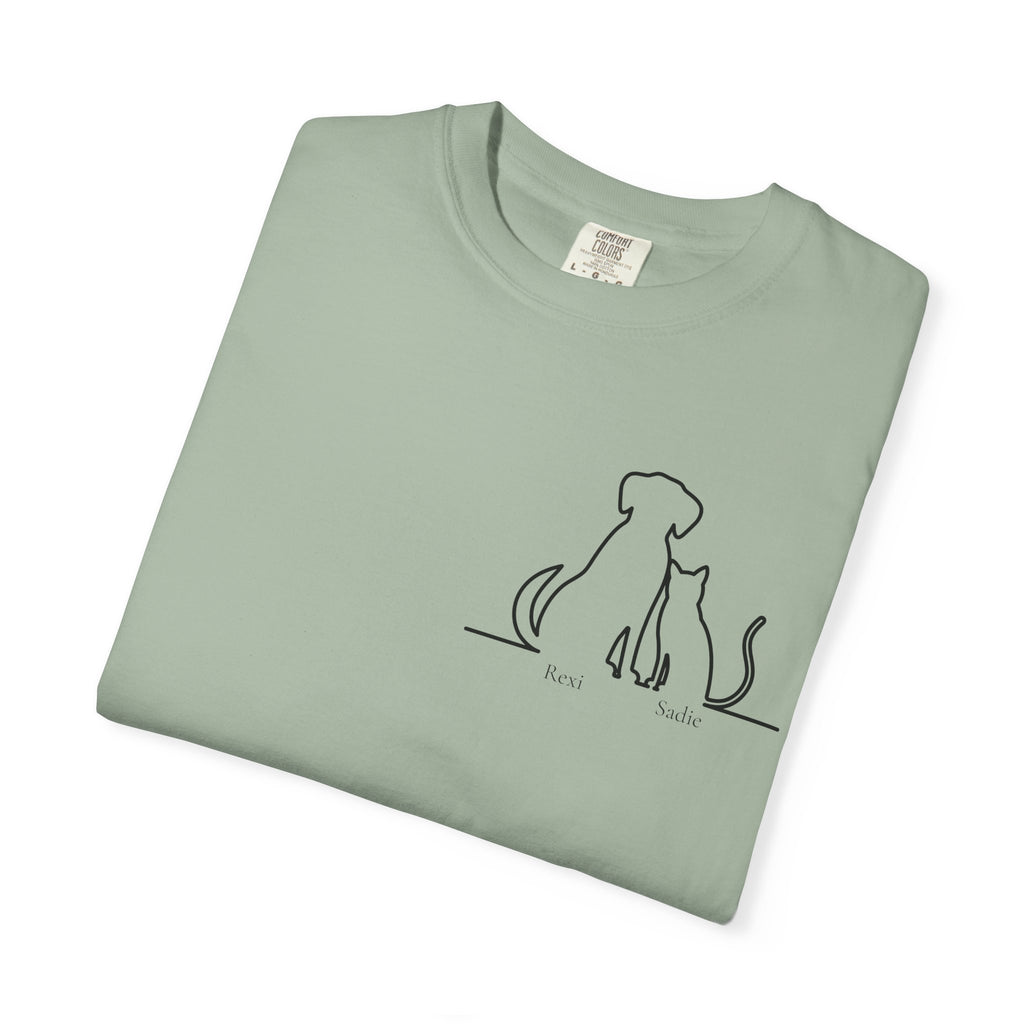 Dog & Cat Sunset**  Line Drawing T-Shirt — Minimalist Pet Lovers Tee
