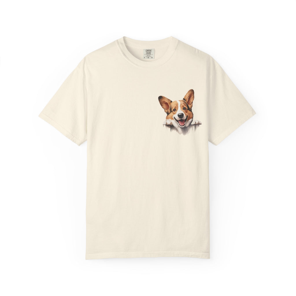 Corgi Peek Pocket T‑Shirt — Cute Dog Face Tee for Pet Lovers