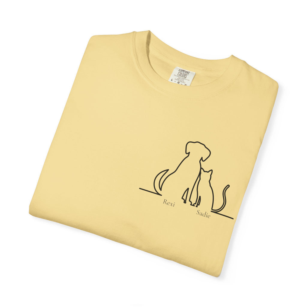 Dog & Cat Sunset**  Line Drawing T-Shirt — Minimalist Pet Lovers Tee
