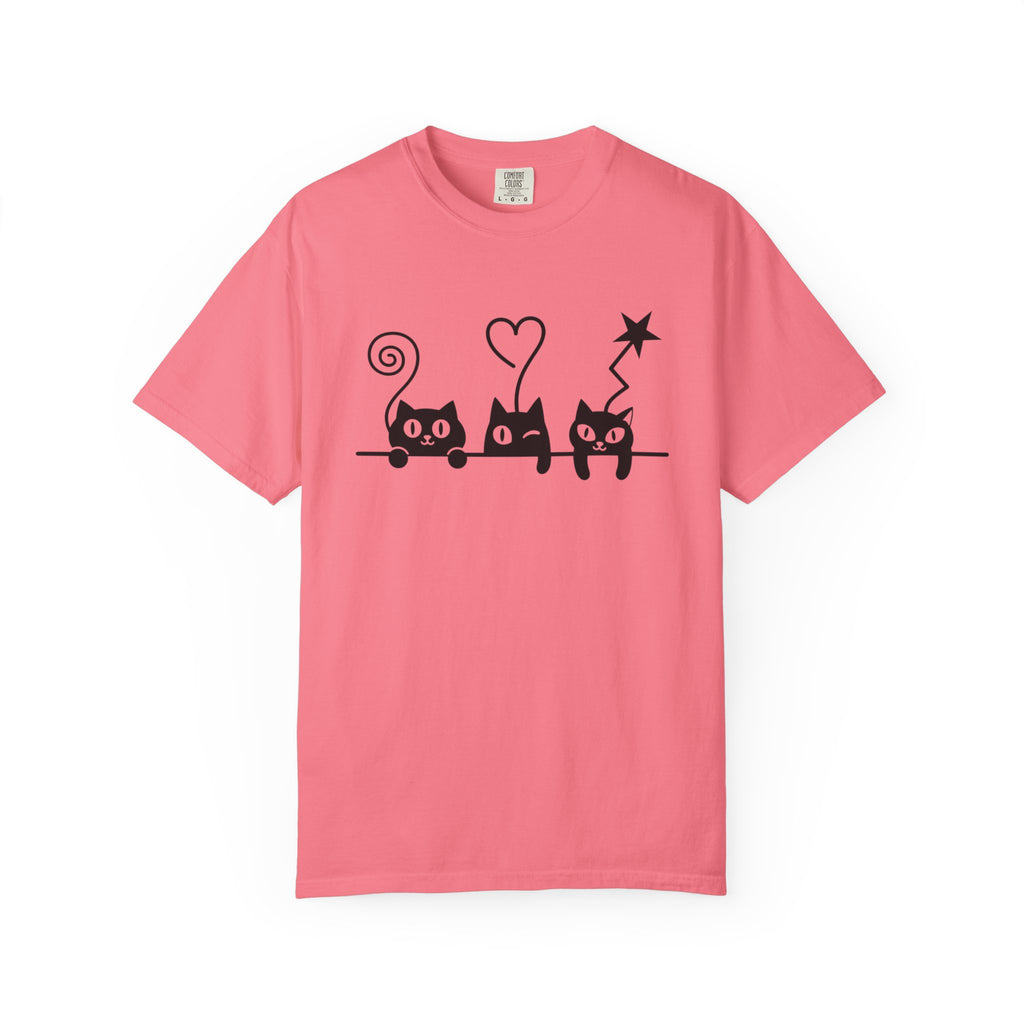 Cat Trio Graphic T-Shirt — Cute Black Cats Heart Magic Tee