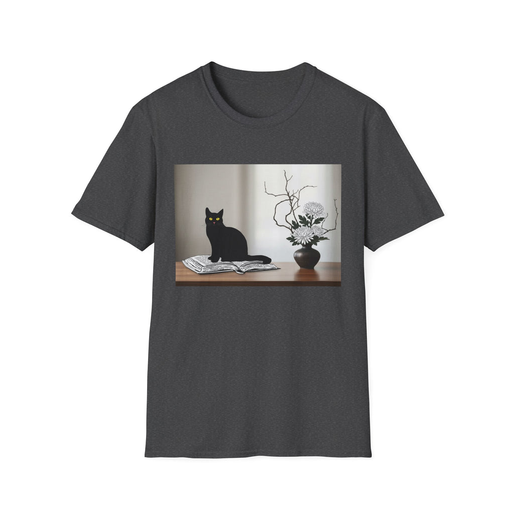 Black CatJapanese Still Life T‑Shirt — Minimalist Cat Art Tee